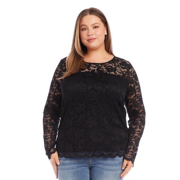 Karen Kane Blouse Black Lace Scalloped, Plus Size 1X - Picture 1 of 11
